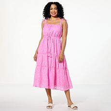 "As Is" G by Giuliana Tie-Shoulder Woven Tiered Midi Dress