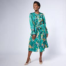 "As Is" G by Giuliana Woven Crepe Button Front Ruffle Dress