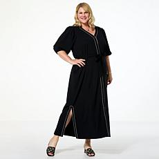 "As Is" G by Giuliana Woven Embroidered Puff-Sleeve Midi Dress