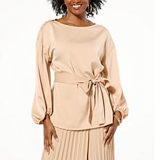 "As Is" GREY by Jhoan Sebastian Grey Satin Drama Sleeve Blouse