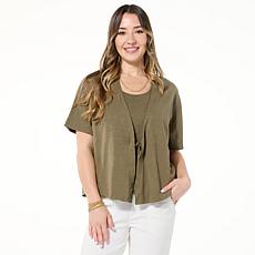 "As Is" HUE 2-piece Cotton Knit Kimono Wrap and Tank Set