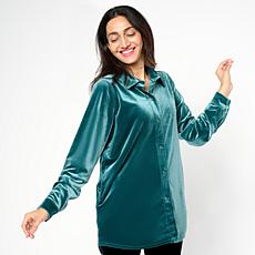 "As Is" HUE Long-Sleeve Button-Down Velvet Shirt