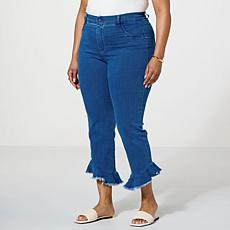 "As Is" HUE Ruffle Crop Denim Skimmer Jean 