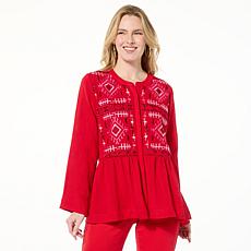 "As Is" IMAN Global Chic Embroidered Woven Cardigan