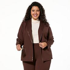 "As Is" IMAN Global Chic Ponte Blazer with Faux Leather Trim