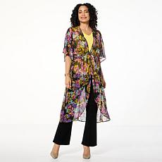 "As Is" IMAN Global Chic Printed Woven Duster Cardigan