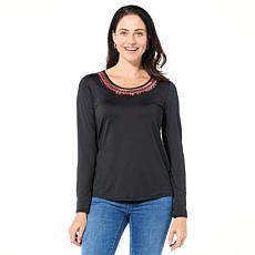 "As Is" IMAN Global Chic Top with Jewel Embellished Neckline
