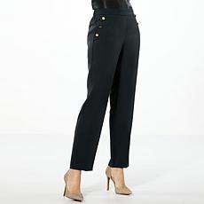"As Is" IMAN Global Chic Woven Wide-Leg Pant with Button Details