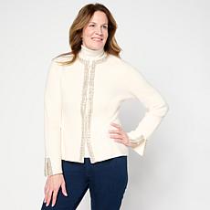 "As Is" Jaclyn Smith Beaded Trim Sweater Cardigan