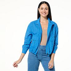 "As Is" Jaclyn Smith Eyelet Zip-Front Cargo Jacket