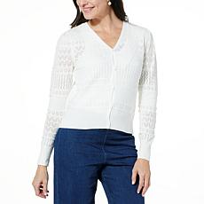 "As Is" Jaclyn Smith Pointelle Knit Button-Front Cardigan