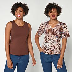 "As Is" Jaclyn Smith Rib Knit Scoop and V-Neck Top 2-Pack