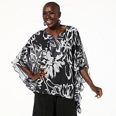 "As Is" Jaclyn Smith Splitneck Caftan Top with Cami and Ruffle Sleeves