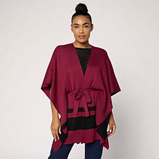 "As Is" Jaclyn Smith Striped Sweater Knit Belted Capelet