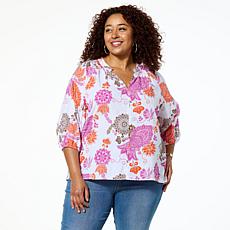 "As Is" Jaclyn Smith Woven Voile Gathered Neck Romantic Blouse