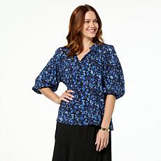 "As Is" Jaclyn Smith Woven Voile Gathered Neck Romantic Blouse