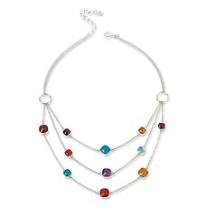 "As Is" Jay King Sterling Silver Multigmstone 3-Layer Chain 18" Ncklce