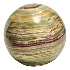 "As Is" KALIFANO Banded Green Onyx Gemstone Sphere with Stand