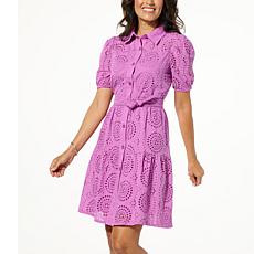 "As Is" Lacey Chabert Belted Eyelet Shirt Dress