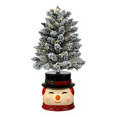 "As Is" Mr. Christmas 24" Flocked Tree with Lit Blow Mold Snowman Base