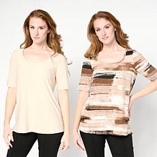"As Is" Nina Leonard 2 PACK Elbow Sleeve Scoop Neck Tops