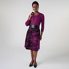"As Is" Nina Leonard 2-Piece Ribbed Top And Jacquard Skirt Set