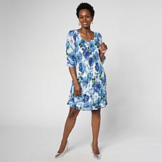 "As Is" Nina Leonard 3/4 Balloon Sleeve Round Neck Chiffon Dress