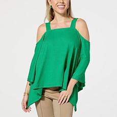 "As Is" Nina Leonard Boxy Cold Shoulder Novelty Top 