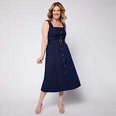 "As Is" Nina Leonard Button-Front Stretch Linen Sleeveless Dress
