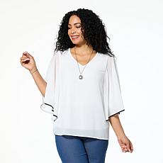 "As Is" Nina Leonard Chiffon V-Neck Dolman Sleeve Top
