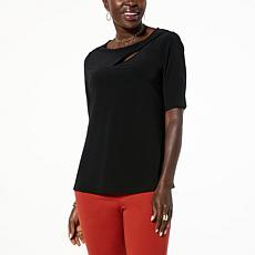 "As Is" Nina Leonard Elbow Sleeve Peek-a-Boo Top