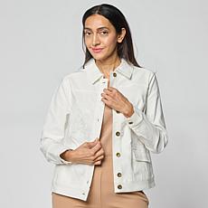 "As Is" Nina Leonard Embroidered Button-Front Collared Jacket