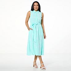 "As Is" Nina Leonard Embroidered Fit-and-Flare Midi Dress