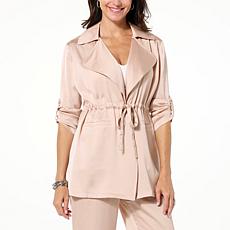 "As Is" Nina Leonard Hammered Satin Drawstring Waist Jacket