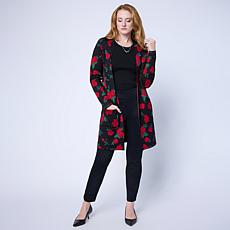 "As Is" Nina Leonard Jacquard Cardi Sweater w/ Front Pockets