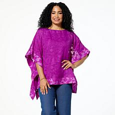 "As Is" Nina Leonard Jacquard Chiffon Kimono Top with Tank Lining