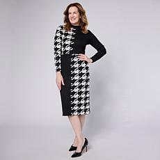 "As Is" Nina Leonard Jacquard Long-Sleeve Mock-Neck Sheath Dress