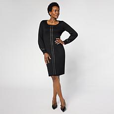 "As Is" Nina Leonard Jewel Neck Long-Sleeve Sweater Dress