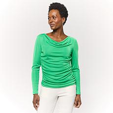 "As Is" Nina Leonard Long Sleeve Drape Neck Slink Top