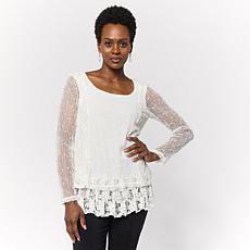 "As Is" Nina Leonard Long Sleeve Mixed Media Blouse