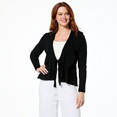 "As Is" Nina Leonard Long Sleeve Ruffle Front Knit Cardigan