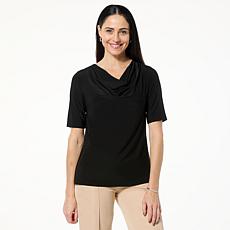 "As Is" Nina Leonard Miracle Matte Knit Drape-Neck Top
