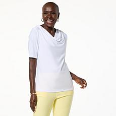 "As Is" Nina Leonard Miracle Matte Knit Drape-Neck Top