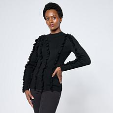 "As Is" Nina Leonard Mock Neck Long-Sleeve Ribbed Sweater