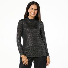 "As Is" Nina Leonard Novelty Foil Knit Mock-Neck Top