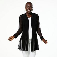 "As Is" Nina Leonard Open Front Cardigan with Mesh Detail