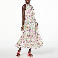 "As Is" Nina Leonard Printed Chiffon Dress with Smocked Detail