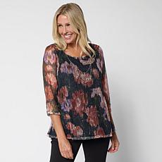 "As Is" Nina Leonard Printed Mesh Knit Sequin Top with Detachable N...