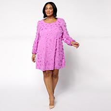 "As Is" Nina Leonard Round Neck Long Balloon Sleeve Float Dress