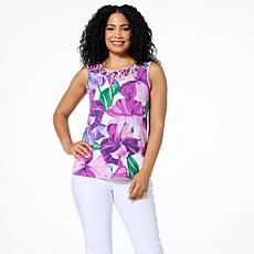 "As Is" Nina Leonard Sleeveless Float Top with Cutout X-Detail Neck